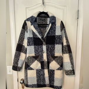 Charlie Checked Teddy Coat in Black, Gray & Cream